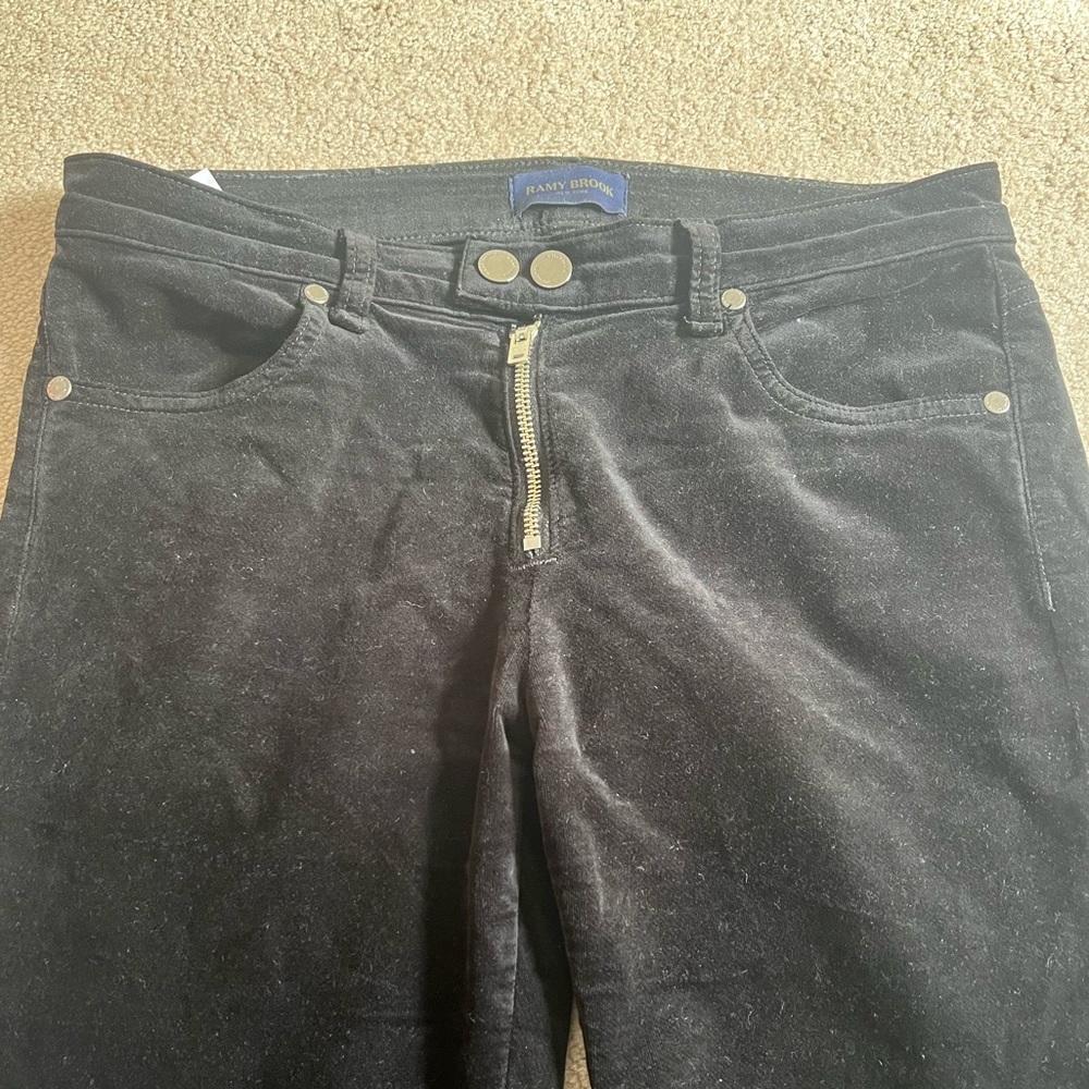 Ramy Brook Black Velvet Velveteen Ankle Zip Kate Pants Sz. 29 - Picture 3 of 7
